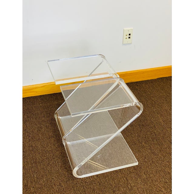 1970s Vintage John Mascheroni Z-Shaped Lucite Side Table - a Pair For Sale In Detroit - Image 6 of 10