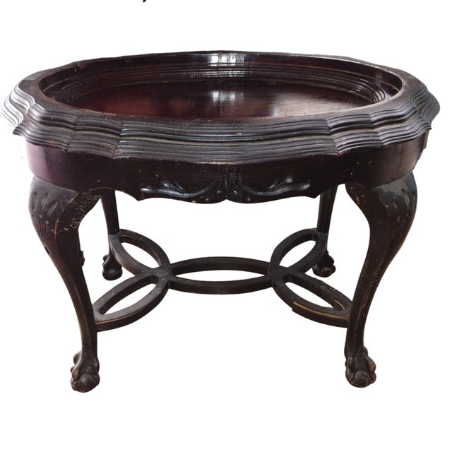 Cocktail Table - Antique French Carved Small Serving Tray Renaissance Glass, Walnut For Sale In Raleigh - Image 6 of 8