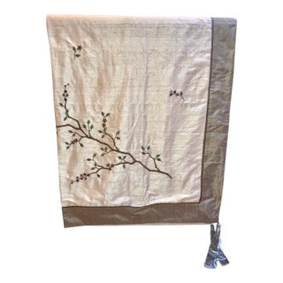 Sethi & Sethi Japanese Cherry Blossom Embroidered Decorative Silk Dupioni Throw For Sale