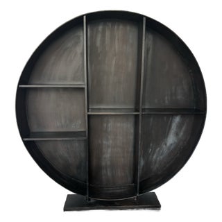 Sculptural Circular Iron Bookcase & Display Shelf - Modern Industrial Statement Piece For Sale