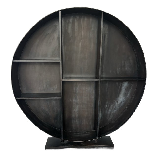 Sculptural Circular Iron Bookcase & Display Shelf - Modern Industrial Statement Piece For Sale