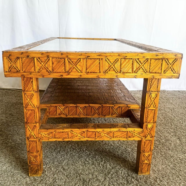 Boho Chic Burnt Match Stick Folk Art Coffee Table For Sale In Miami - Image 6 of 11