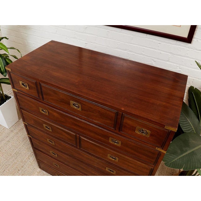 Vintage Campaign Mahogany Tall Chest With Brass Hardware For Sale - Image 10 of 10
