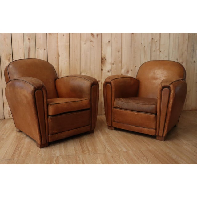 Art Deco Leather Club Chairs, 1930s, Set of 2 For Sale - Image 14 of 14