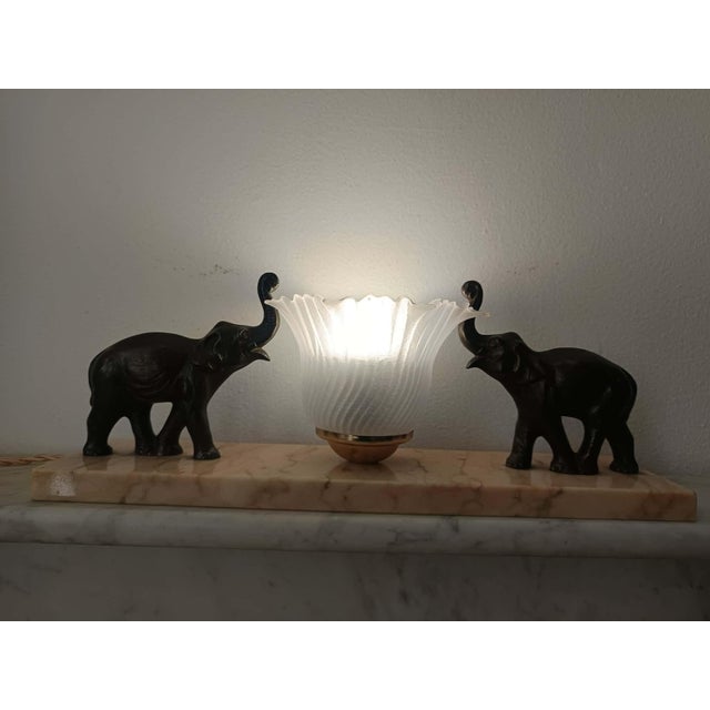 1930s Art Deco Night Light with Bronze and Marble Elephants, 1930s For Sale - Image 5 of 8