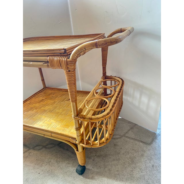 French French Riviera Bar Cart in Bamboo, 1960s For Sale - Image 3 of 15