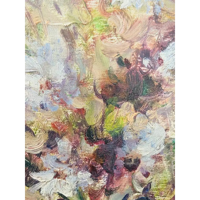 Large Still Life Oil on Canvas Painting of Flowers and Lavender Framed, Signed 1990s For Sale - Image 10 of 12