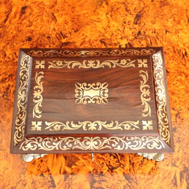 19th Century English Regency Period Brass Inlaid Rosewood Box For Sale - Image 5 of 18