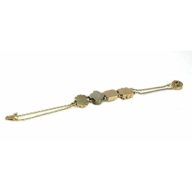 Mid 20th Century Mid 20th Century Multicolor Gems 14k Gold & Sterling 4 Charms Double Chain Bracelet For Sale - Image 5 of 6