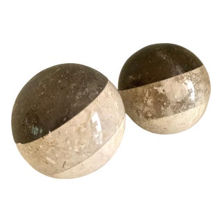 Mid 20th Century Three Layer Stone Spherical Bookends - A Pair For Sale