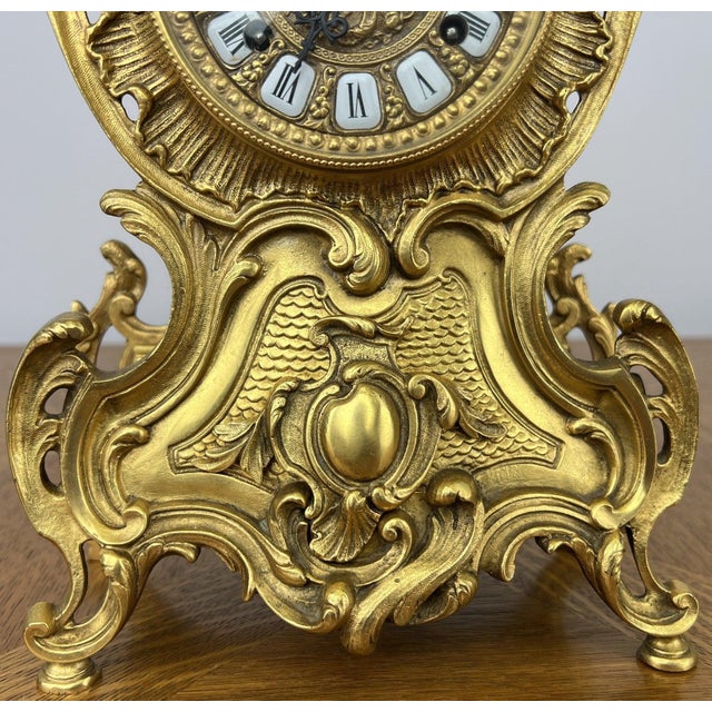 Rococo Vintage Rococo Mantel Clock in Brass For Sale - Image 3 of 14
