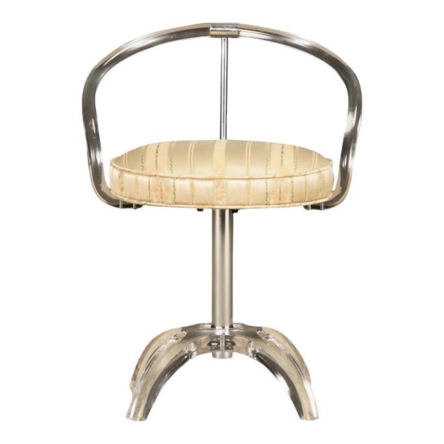 Charles Hollis Jones Lucite and Chromed Steel Vanity Swivel Stool, C 1970s For Sale