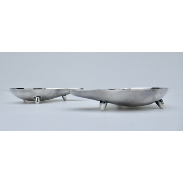 Mid-Century Hans Jensen (Denmark) Atomic Silver Plate Kidney-Shaped & Footed Nut/Candy Bowls -Pair For Sale - Image 9 of 12