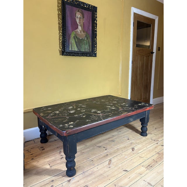 Large Vintage Coffee Table with Painted Chinoiserie For Sale - Image 13 of 13