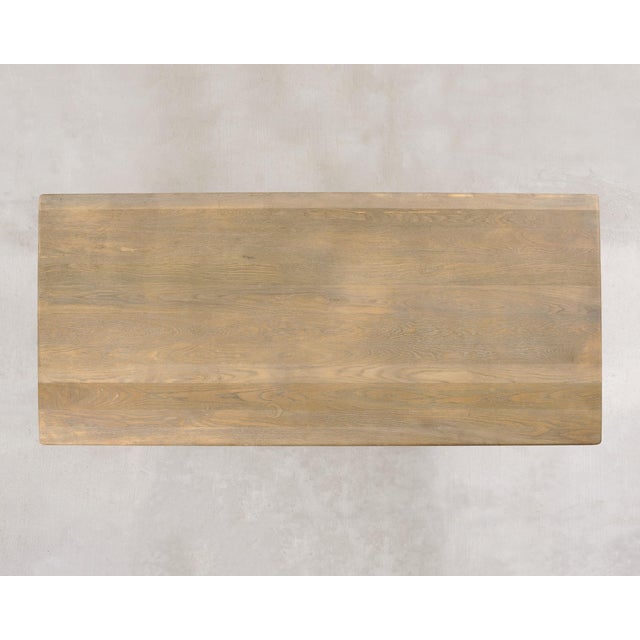 Late 20th Century Country Italian Provincial Stripped Oak Trestle Dining Table 7 Ft For Sale - Image 5 of 18