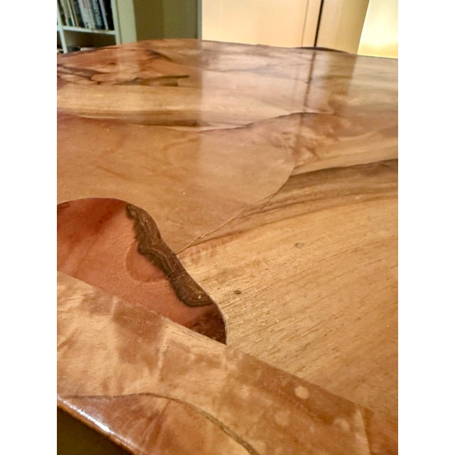 Brown Italian Patchwork Burl Veneer Writing Desk With Brass Trim For Sale - Image 8 of 9