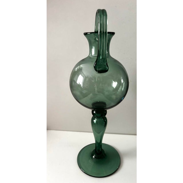 Rare 15" 1930s Empoli Verde Italian Hand-Blown Glass Pedestal Ewer Pitcher For Sale In New York - Image 6 of 12