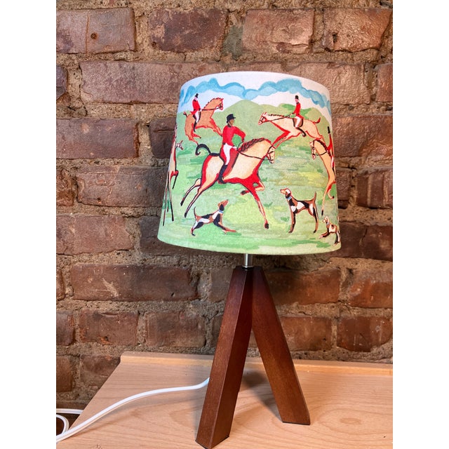 Contemporary Fox Hunt Original Whimsical Hand Painted Tabletop Lampshade by Pauline De Roussy De Sales For Sale - Image 3 of 11