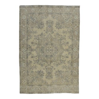 Tabriz Rug 6’5” X 9’4” Beige Wool Vintage Distressed Hand-Knotted Carpet For Sale