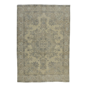 Tabriz Rug 6’5” X 9’4” Beige Wool Vintage Distressed Hand-Knotted Carpet