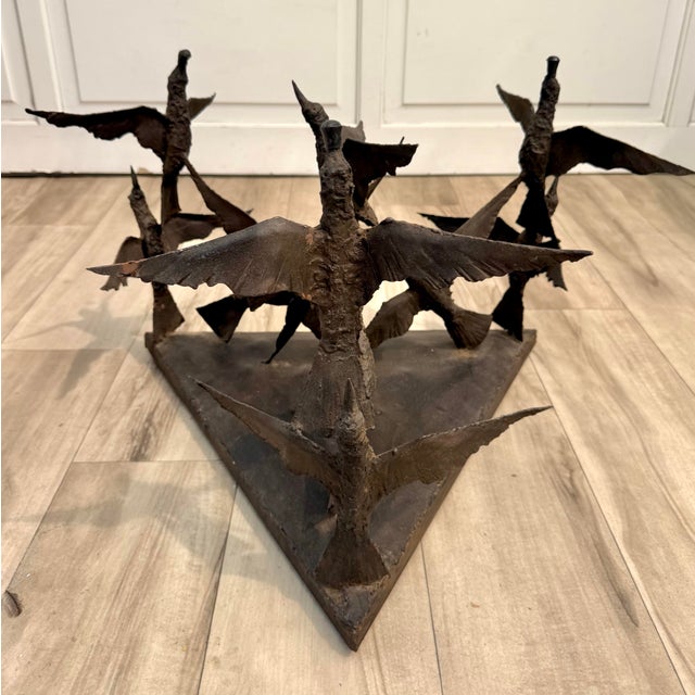 Black 1970s Brutalist Sculptural Birds in Flight Welded Steel & Glass Coffee Table For Sale - Image 8 of 12