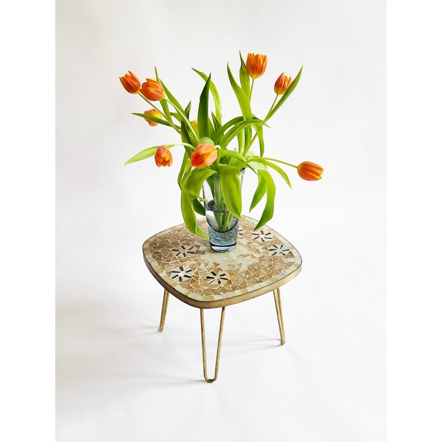 Mid-Century Modern Mosaic and Brass Side Table with Hair Pin Legs by Ilse Möbel, 1950s For Sale - Image 9 of 10