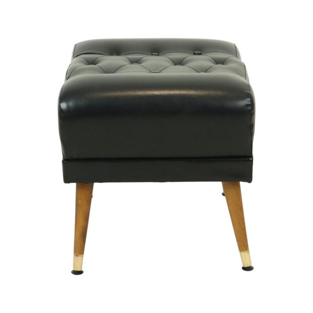Vintage Black Ottoman with Conical Legs, 1960s For Sale - Image 3 of 11