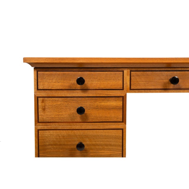 Brown Very Fine English Walnut and Ebony Pedestal Desk by David Linley For Sale - Image 8 of 14