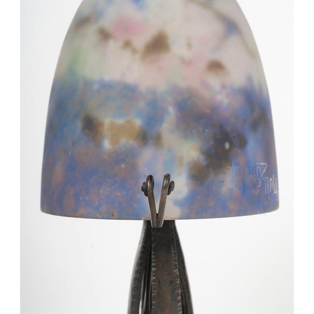 Muller Frères Wrought Iron and Glass Table Lamp from Muller Frères, Luneville, 1930s For Sale - Image 4 of 8