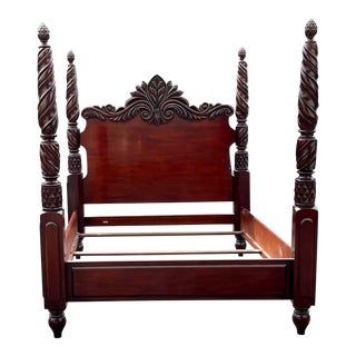 19th C Style Ralph Lauren Mahogany Four Poster Full Size Bed Frame For Sale