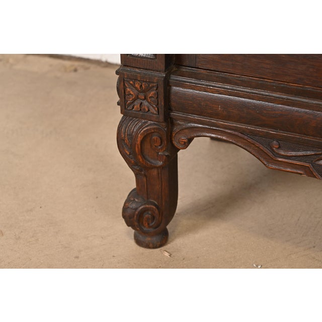 Brown R. J. Horner Style Antique Victorian Carved Oak Triple Bookcase, Circa 1890s For Sale - Image 8 of 13