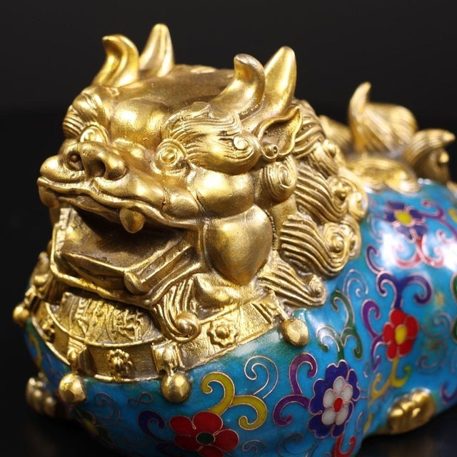 Vintage Cloisonné Enamel Gilt Bronze Pixiu Statue Figure For Sale In Los Angeles - Image 6 of 7