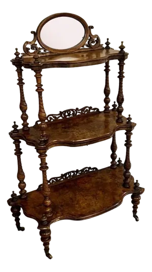 Antique Victorian Burr Walnut Whatnot, 1860
