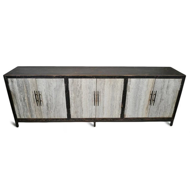 Modern Grey Marble Modern Rustic Sideboard Credenza For Sale - Image 3 of 11