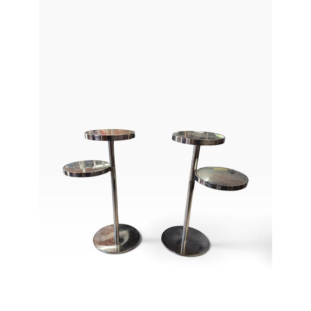 Pair of Modern Designer Mirrored Cocktail End Tables.