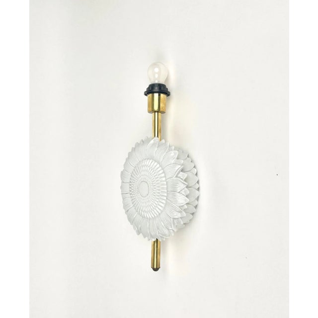White Ceramic & Brass Wall Light Sconces, Italy, 1970s, Set of 2 For Sale - Image 6 of 8