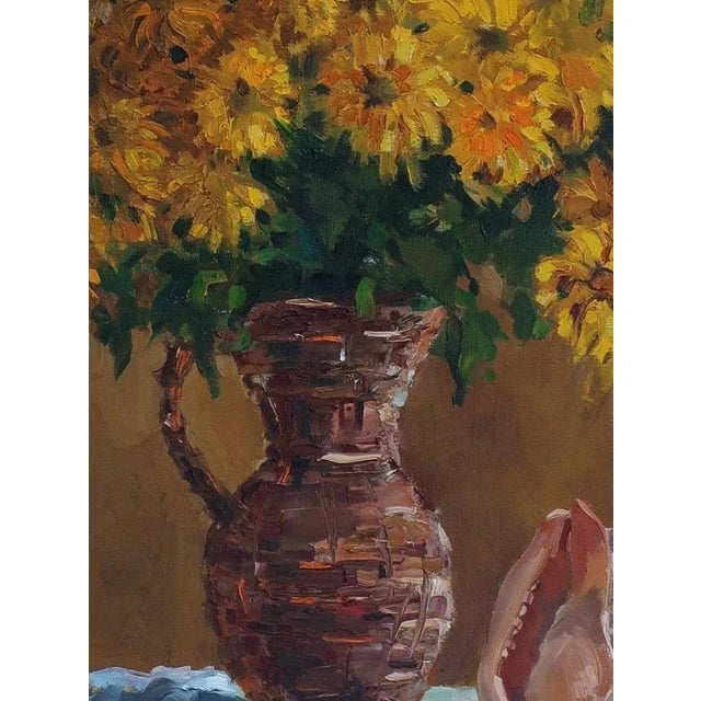 1970s Original Floral Still Life Oil Painting, Ukrainian Art 1975 60-80 For Sale - Image 6 of 6