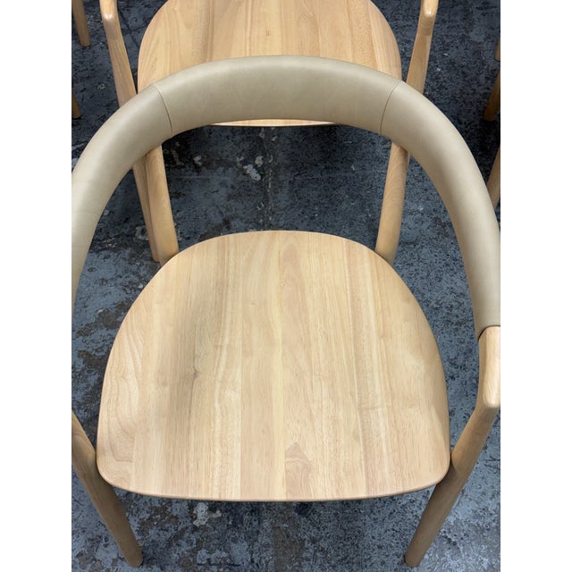 Wood West Elm Irvine Sand Leather Dining Chairs, Set of Eight For Sale - Image 7 of 12