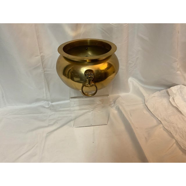 Traditional Early 20th Century Brass Cauldron Planter With Brass Rings & Asian Tengu Heads For Sale - Image 3 of 6
