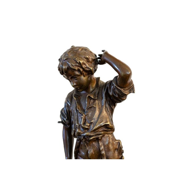 Brown Charles Anfrie, Boy Sculpture, 1800s, Bronze For Sale - Image 8 of 11