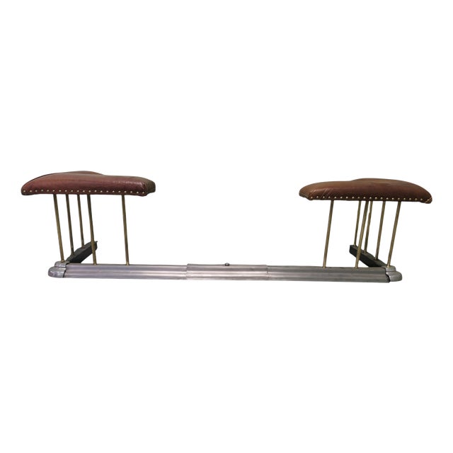 Art Deco Extending Steel and Leather Club Fender, 1920 For Sale