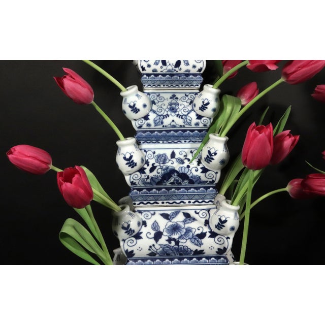 Blue Blue and White Porcelain Tulipière Flower Pyramids in the Dutch Delft Style, Pair For Sale - Image 8 of 9