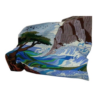 1960s-70s Vintage Ocean Waves Signed Emt Tapestry For Sale