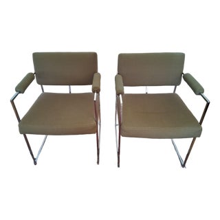 Mid 20th Century Two Milo Baughman for Thayer Coggin 1188 "Thin Line" Chrome & Beige Armchair For Sale