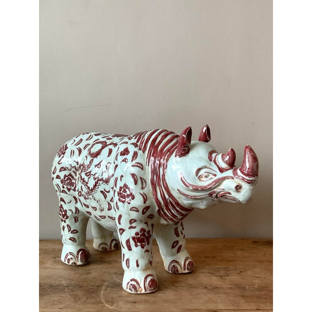 Vintage Boho Glazed Ceramic Ming Rhinoceros For Sale - Image 4 of 11