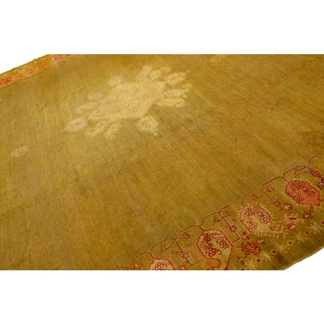 Goldenrod Turkish Oushak Antique Square Wool Rug Featuring a Center Design For Sale In New York - Image 6 of 10