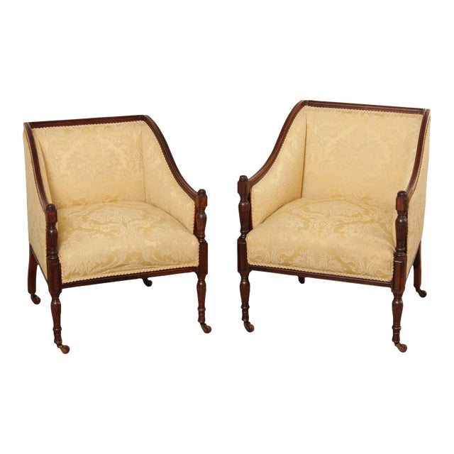 Antique 19th C. English Rosewood Pair of Club Arm Chairs For Sale