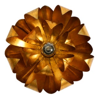 Vintage Gold-Plated Floral Wall Lamp, 1970s For Sale