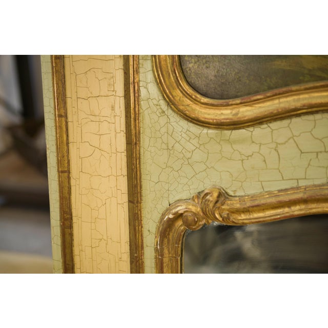 Trumeau Mirror with Crackled Patina and Oil on Panel Depicting a 19th-Century Romantic Scene For Sale - Image 4 of 12