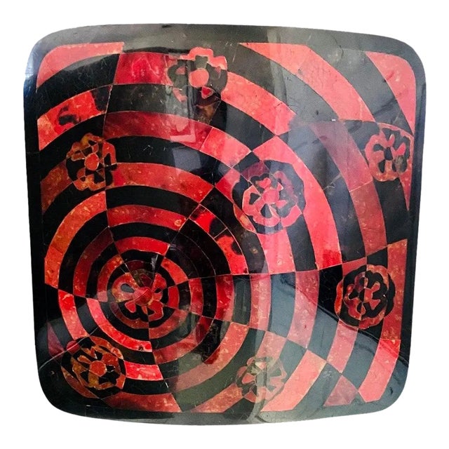 Organic Modern Mosaic Vase in Black & Red Exotic Shell, Vintage R & Y Augousti For Sale